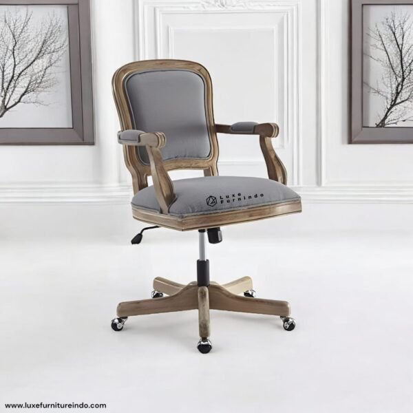 classic wooden office chair with upholstered seat,vintage wooden office chair,french style ergonomic desk chair,upholstered swivel office chair,solid wood executive chair
