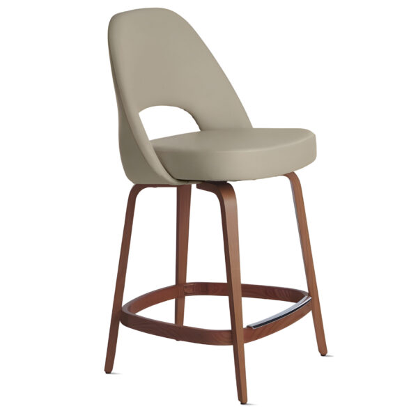 Elegant Aurelia Bar Chair with curved backrest, upholstered seat, and wooden base – modern Indonesia furniture exporter.