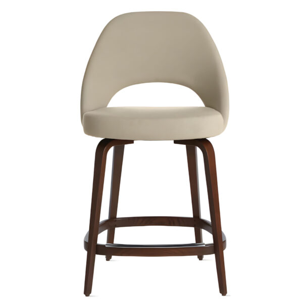 Elegant Aurelia Bar Chair with curved backrest, upholstered seat, and wooden base – modern Indonesia furniture exporter