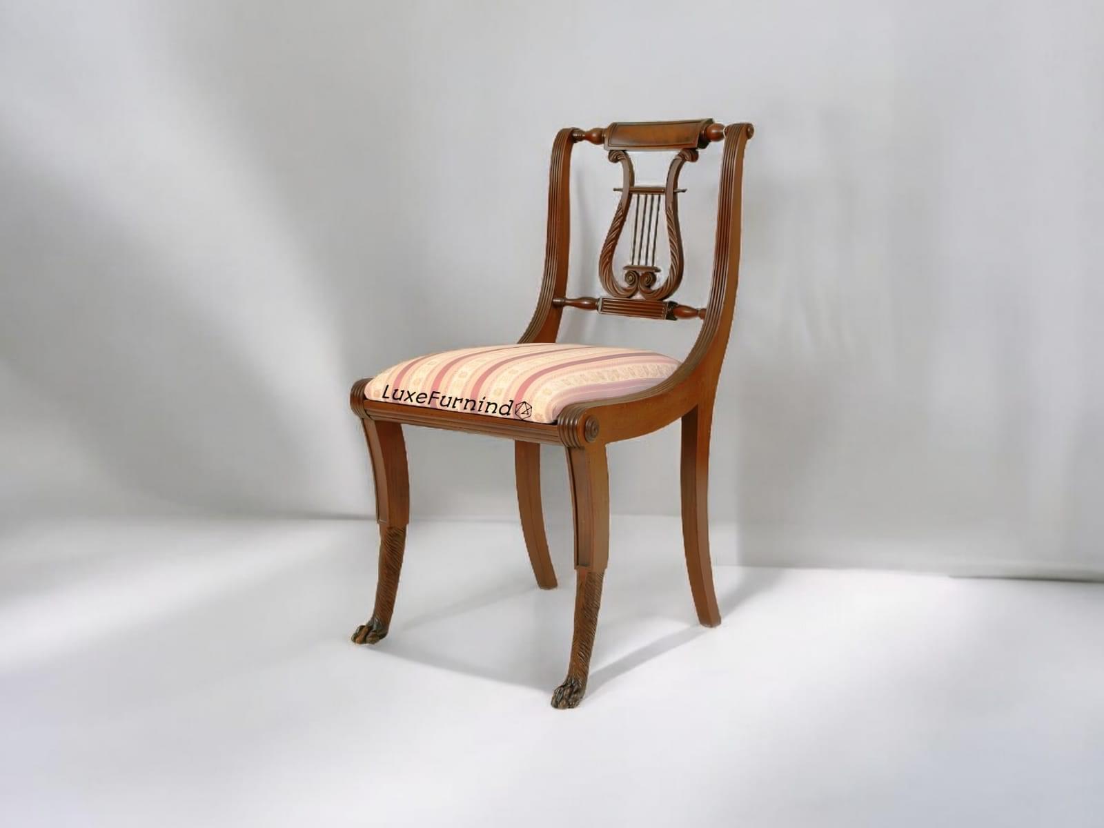 WhatsApp Image 2025-02-17 at 13.38.40 (1) Retro vintage chair furniture – handcrafted mahogany lyre back chair with elegant carvings and upholstered seat, perfect for vintage interiors -- Indonesia Furniture