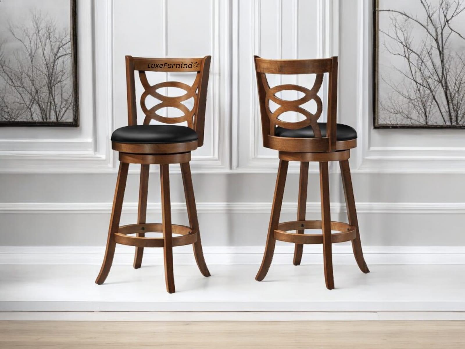 WhatsApp Image 2025-02-17 at 13.38.42 (1) wooden bar chairs. Classic solid wood swivel bar stool with leather seat, handcrafted for luxury home and commercial bar settings.