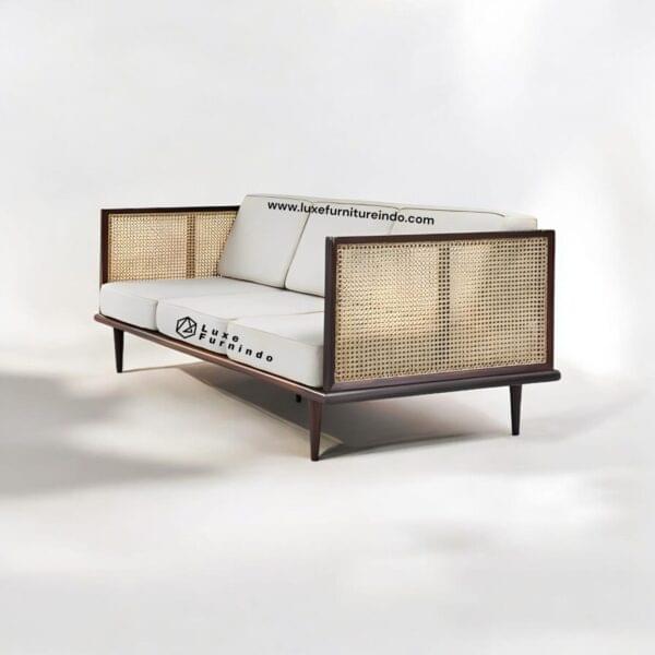 Rattan furniture. Teak wood rattan sofa with modern classic design, soft cushion, and sturdy frame, suitable for luxurious living room and elegant interior -- Whosale furniture - Indonesia furniture