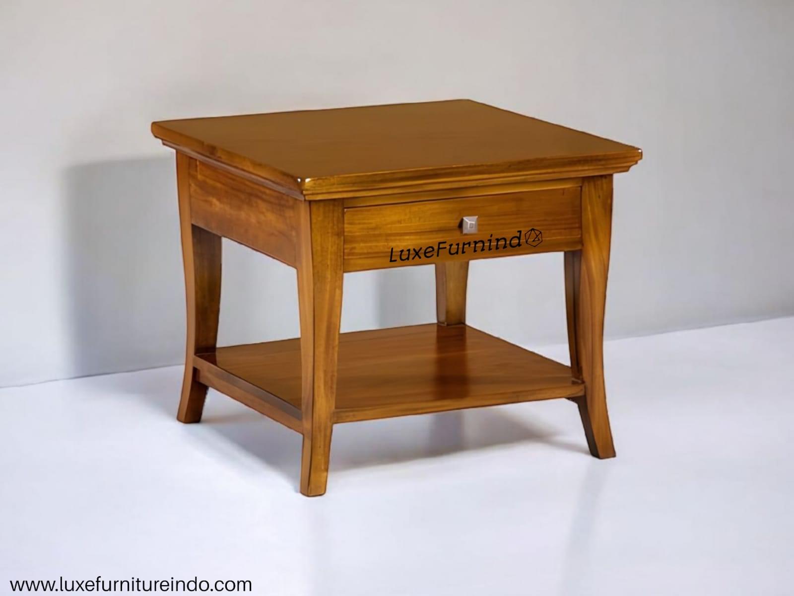 WhatsApp Image 2025-02-23 at 15.05.19 Classic teak wood side table with drawers & shelves, elegant design for living room or bedroom, available at Luxe Furnindo.